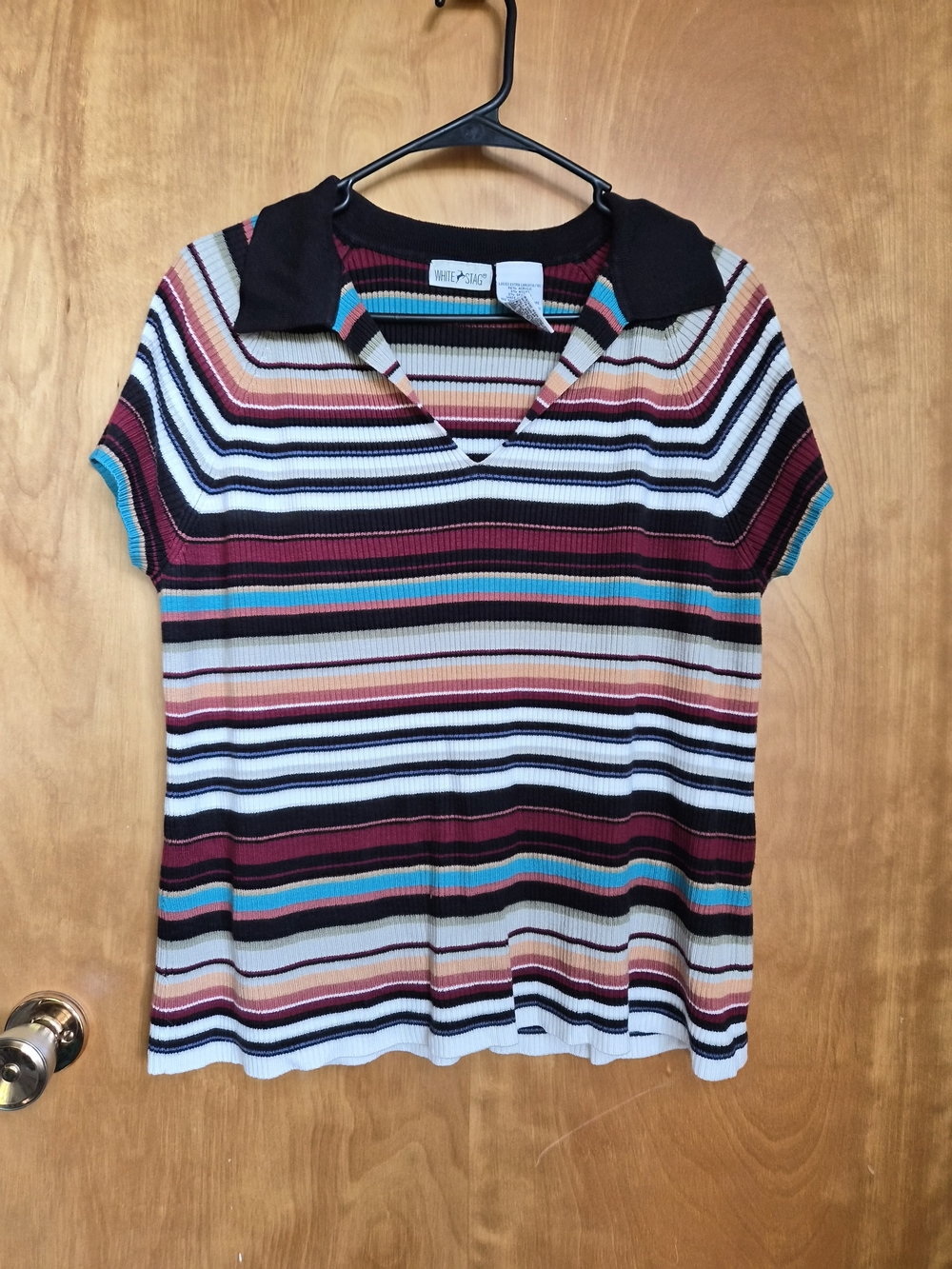 White Stag Multicolor Striped Short Sleeve Polo Top